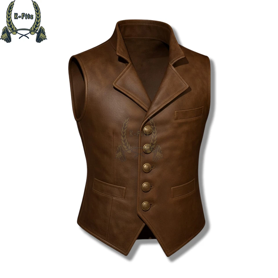 Handmade Brown Leather Vest | Steampunk Pirate Costume - Image 3 of 4