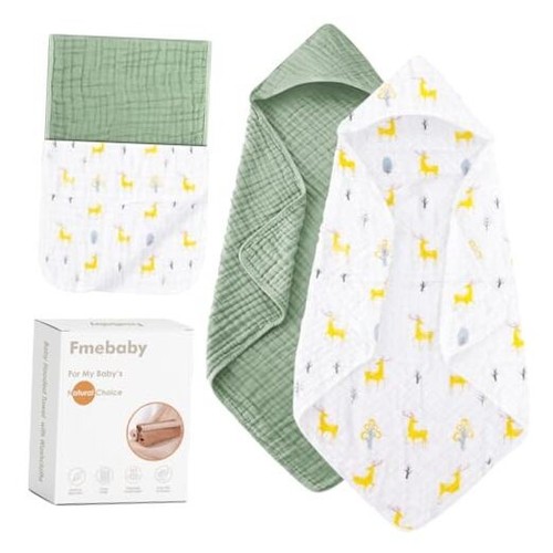Hooded Baby Towels for Newborn, 2 Pack 36x36Inch Muslin Cotton Baby Bath Towel