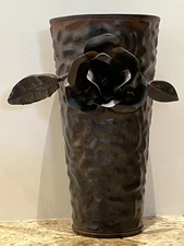 Jan Barboglio Retired Large Hammered Metal Iron Rose Vase Collectible Rustic