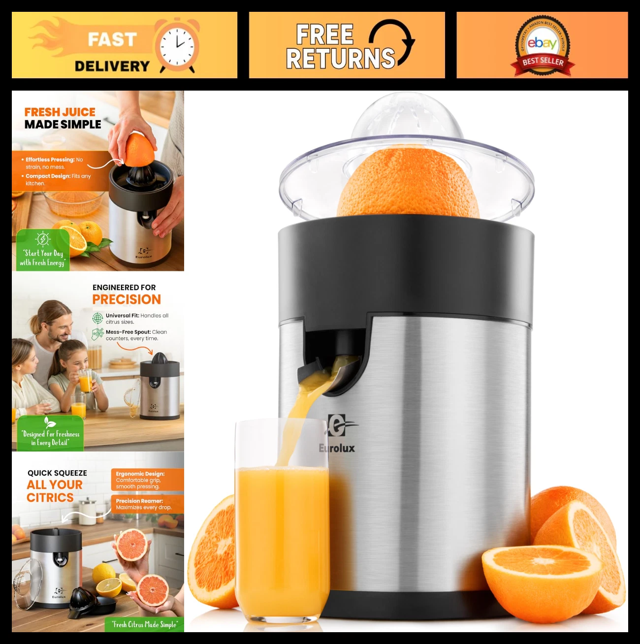Sleek Electric Citrus Juicer for Lemon, Lime & Grapefruit - Powerful, Easy Clean