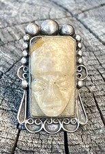 Mexican Sterling Silver Carved Stone Ring Size 5.5 Large Southwestern Face