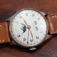 *COME NUOVO* Orologio Prexa LeLocle Vintage Fasi Lunari Triplo Calendario Svizzero, 34mm Acciaio
