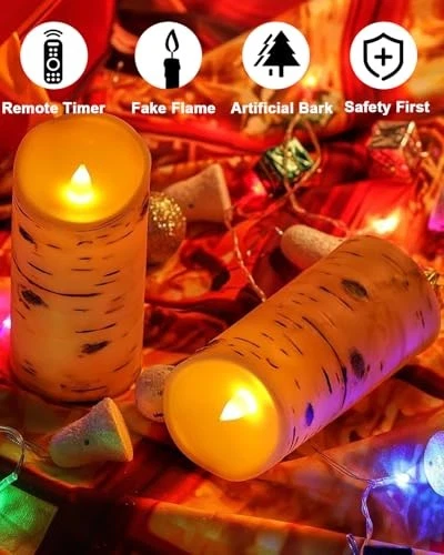 Velas sin llama Vela de corteza de abedul Velas LED Decoración del hogar H: 456" x D: Marrón Foto 3 de 4