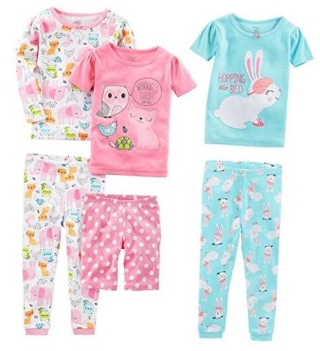 Girls' 6-Piece Snug Fit Cotton Pajama Set