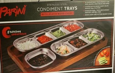 Parini Condiment Tray 8 Compartments And Acacia Cutting Board Caddy For Veggies