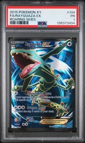 2015 POKEMON XY ROARING SKIES #104 FULL ART/RAYQUAZA EX PSA 1
