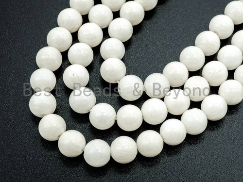 High Quality Natural Coral Beads, 6mm 8mm 10mm White Round Smooth Gemstone - Picture 1 of 6