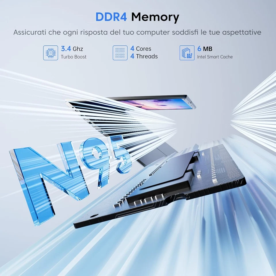 2025 Pc Portatile 17.3 Pollici 16 GB RAM DDR4 512 GB SSD, 4 Nuclei Processore Al - Immagine 4 di 4