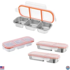 4-Pack Stainless Steel Snack Containers with Lids - 2 & 3 Compartment Boxes