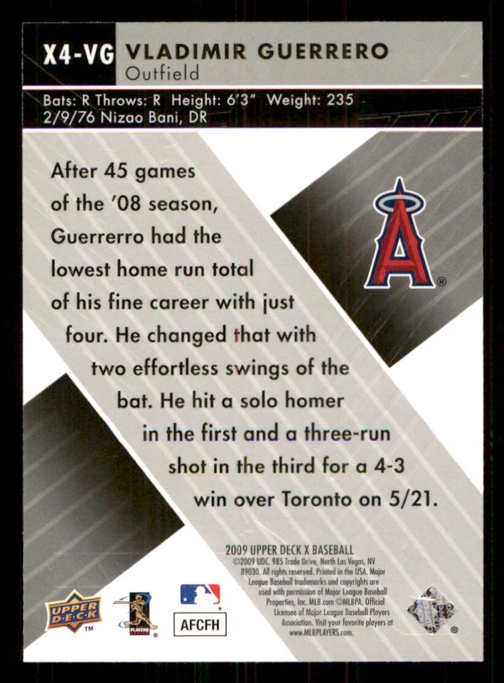 2009 Upper Deck X Xponential 4 #VG Vladimir Guerrero - Image 2 of 2
