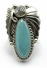 Navajo Handmade Kingman Turquoise Ring Set In Sterling Silver Size 7 A. Martinez