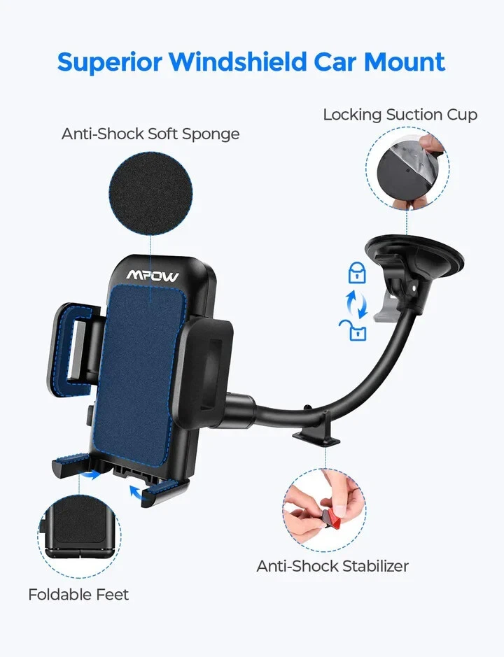 Grip Flex Windshield Car Mount Cell Phone Holder Dock For iPhone Samsung - Image 4 of 4