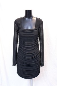 square neck ruched mesh bodycon dress