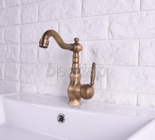 Antique Brass Bathroom Kitchen Bar Vessel Sink Swivel Faucet Mixer Tap ssf119