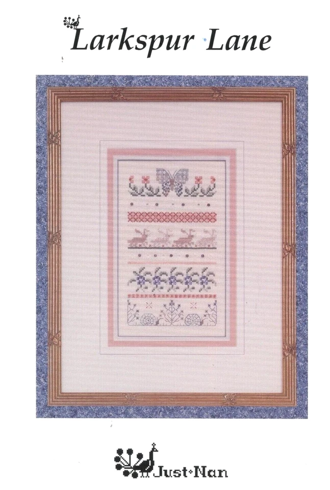 Cross Stitch Just Nan Larkspur Lane RARE OOP DMC Rabbit Butterfly Flowers Trees - Image 2 of 2