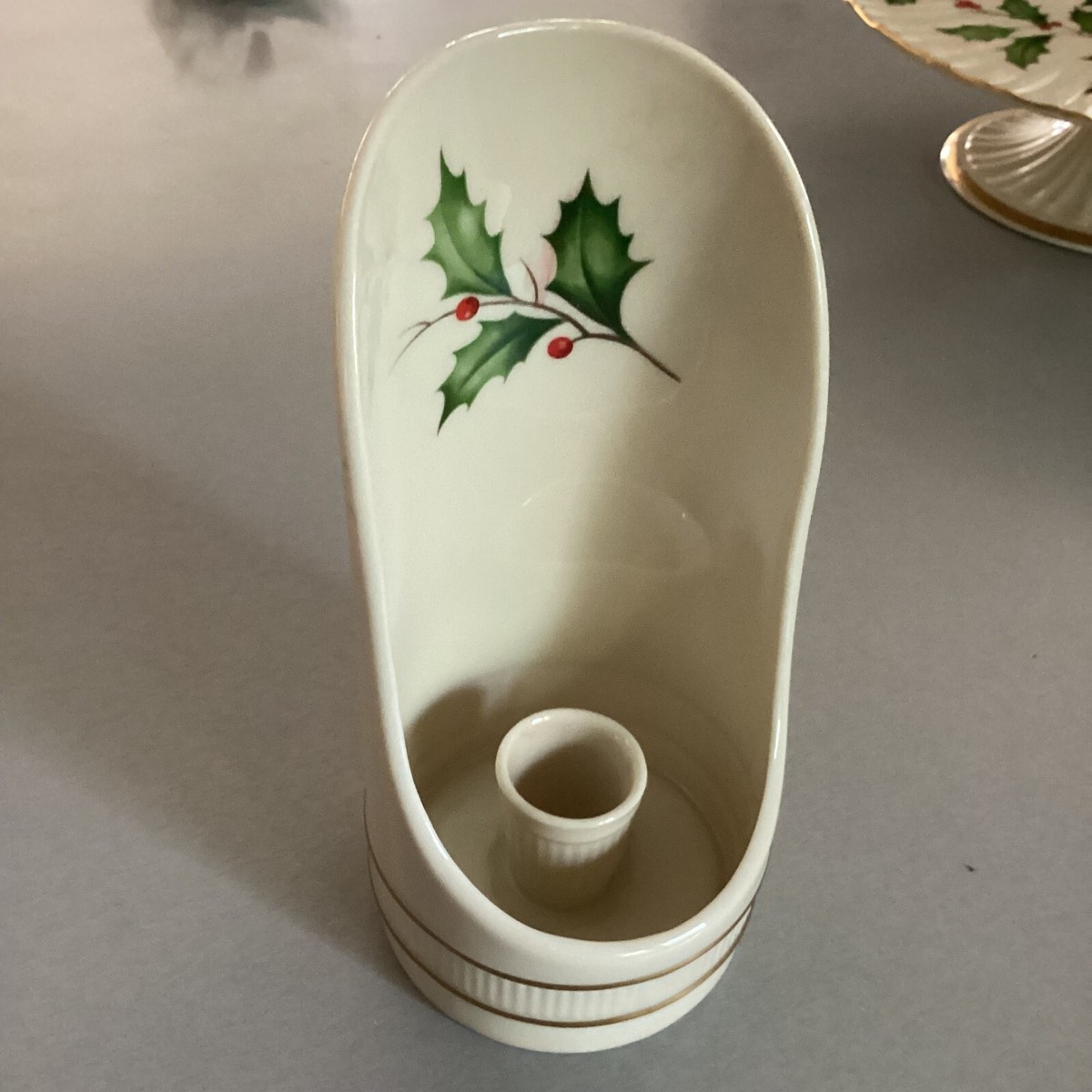 Lenox Christmas Hand Held Candle Holder Hand Painted 24 Kt. Gold