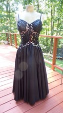 ALYCE DESIGNS - vintage Black Satin Sequined Formal Evening Prom Dress size M/L
