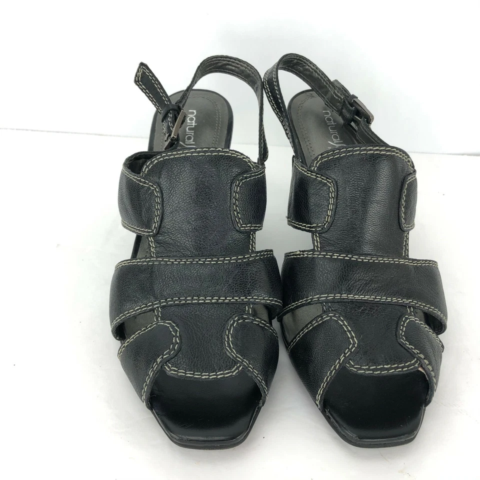 NaturalSoul By Naturalizer Talla 8 Rager Negro Peep Puntera Abierta Eslinga Tacones Traseros  Foto 3 de 4