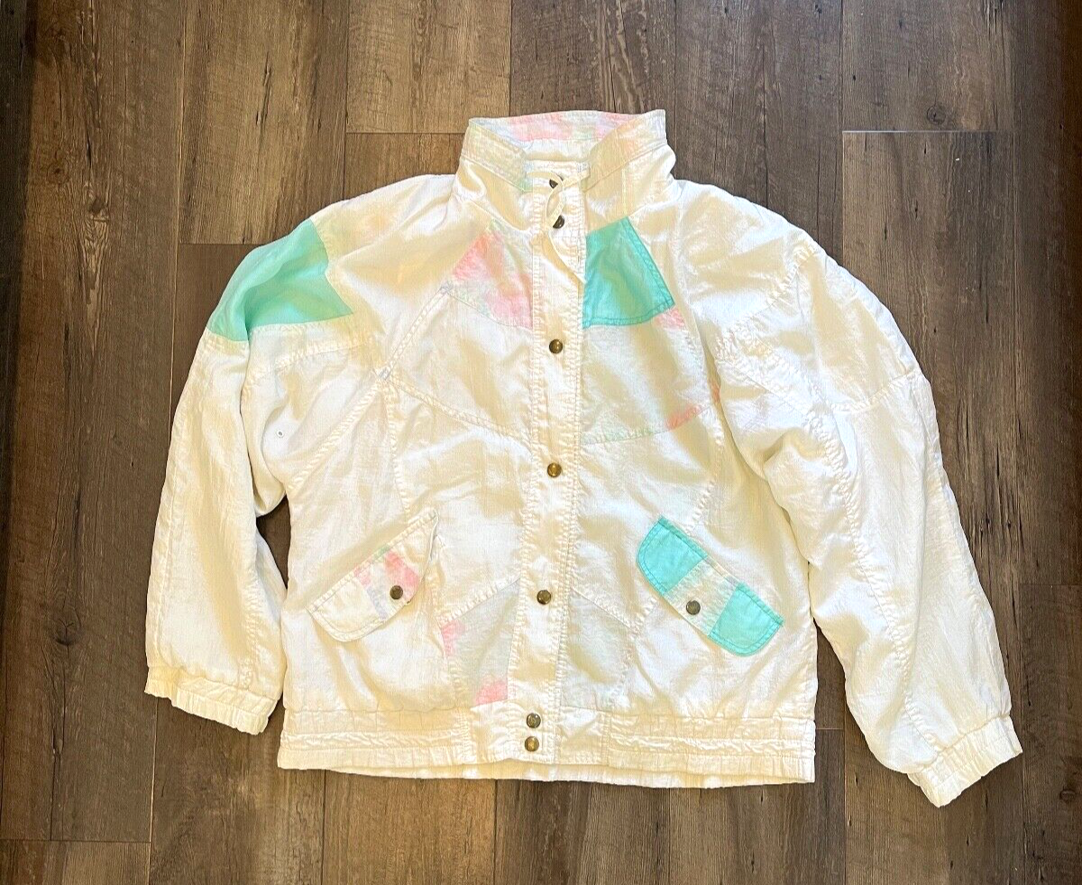 Womens 90's New York Girl Vintage Retro Pastel Ice Blue Windbreaker Jacket  M