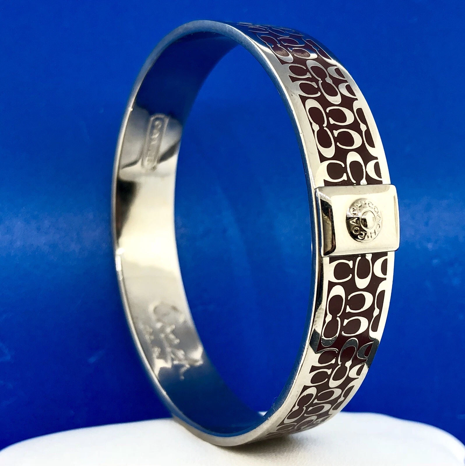 Autentico Braccialetto Coach Tono Argento Borgogna Firma C 1 2