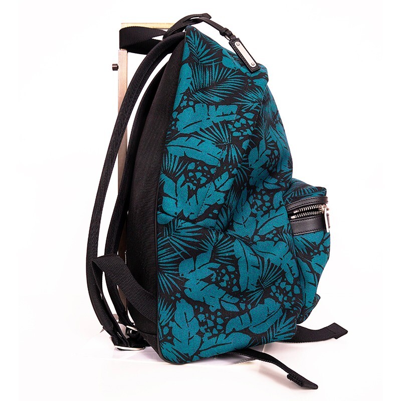 NUOVO $1150 SAINT LAURENT turchese palma tropicale floreale tela ZAINO CITTÀ borsa