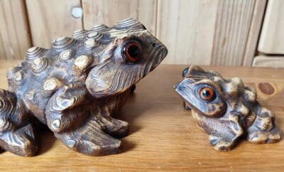 Vintage SUGI Cryptomeria Carved Wooden Frog or Toad, Antique