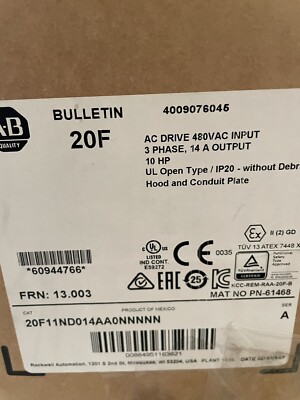 20F11ND014AA0NNNNN Allen Bradley 20F11ND014AA0NNNNN PowerFlex 753 14A 460V 10HP