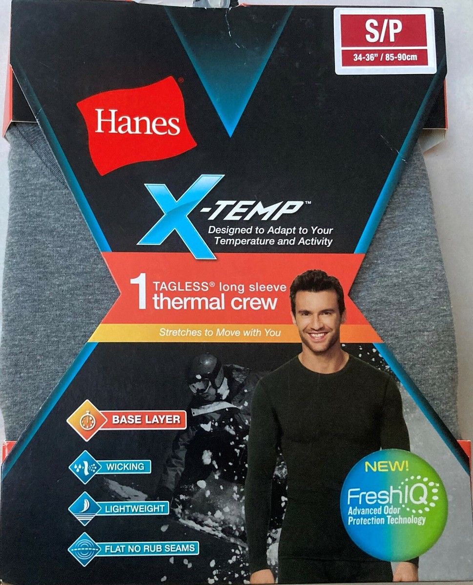 NWT HANES X-TEMP MEN BASE LAYER LONG SLEEVE THERMAL CREW GRAY SHIRT  UNDERWEAR S