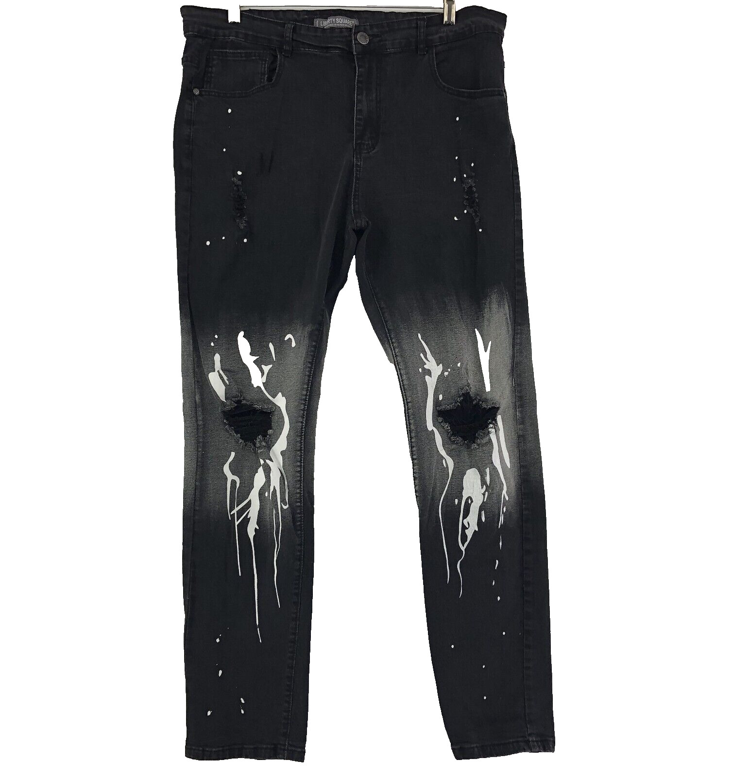 Liberty Square Jeans Mens 38x33 Black Painted Lightning Hip Hop Rap Distressed