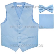New Men's Vesuvio Napoli Tuxedo Vest Bowtie Hankie set prom party Light Blue