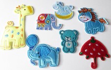 Bügelbild Aufnäher Giraffe Elefant Schaukelpferd Bär Regenschirm Pony Kinder