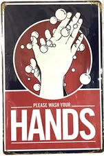 TIN SIGN 8x12 Wash hands bathroom restroom restaurant business office kids C64