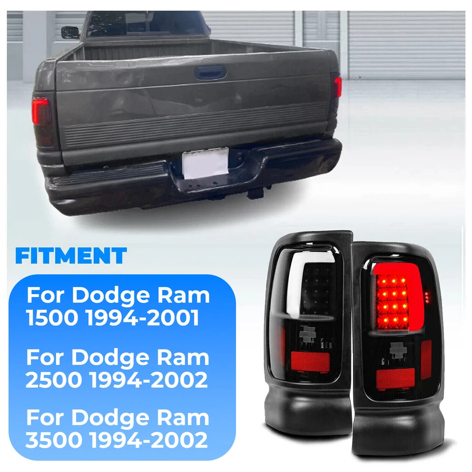 Luces traseras de freno de tubo LED negro/humo para Dodge Ram 1500 2500 3500 1994-2001 Foto 2 de 4