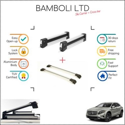 Bamboli 19'' Skiträger & Silberne Querstange Set Für Mercedes-Benz GLA 15-> 4 Stk