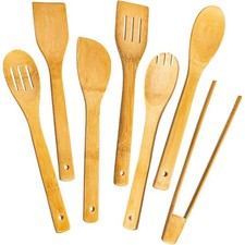 7-Piece Nonstick Bamboo Wooden Utensil Set Kitchen Cooking Spoons Spatulas