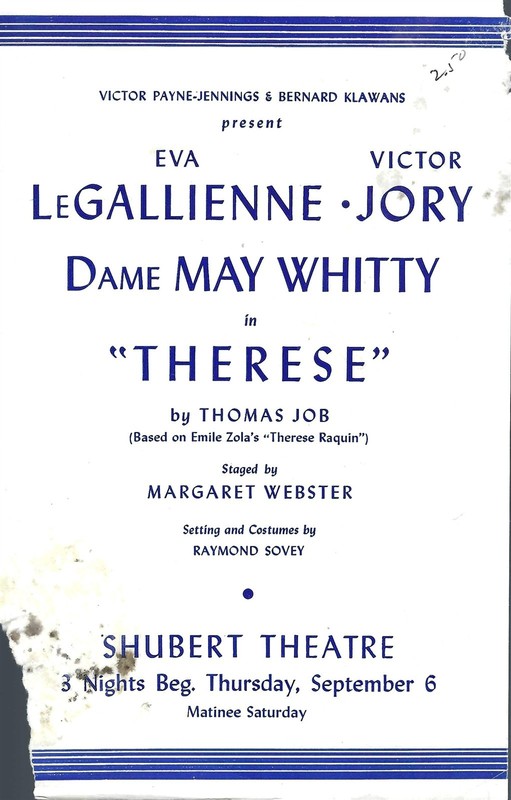 Therese Herald Flyer Ad, Eva Le Gallienne, Victor Jory, OBC, Pre-B'Way, 1945