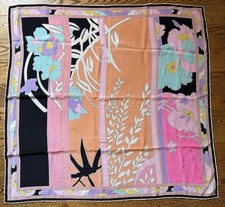 vintage Silk Scarf Bright Color Floral Psychedelic Hand Rolled 34  