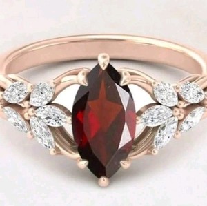 Authentic 14K Gold-Plated Red Marquise CZ White/Colorless Inlay Ring Size 8