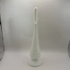 FENTON White Milk Glass Hobnail Footed Swung Bud Pedestal Vase 10.5" MCM