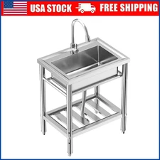 28"x20"x34" Stainless Steel Utility Sink Freestanding Single Bowl with Faucet