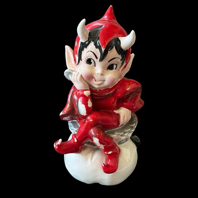 #ad Rare LARGE Lefton RED DEVIL Pixie Bank Figurine 8 1 2quot; tall Needs Red Paint $24.00