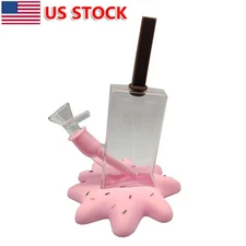 1X 7 INCH Ice Cream Silicone & Glass Water Pipe Hookah Smoking Bong Pink + Bowl