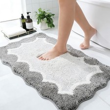 Scalloped Grey Bathroom Rugs Mat Non Slip Absorbent Washable 20x32 Inch