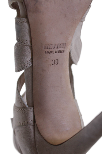 Miu Miu Womens Suede Geometric Crossed Peep Toe Beige Heels Size EUR 39 - Picture 5 of 5
