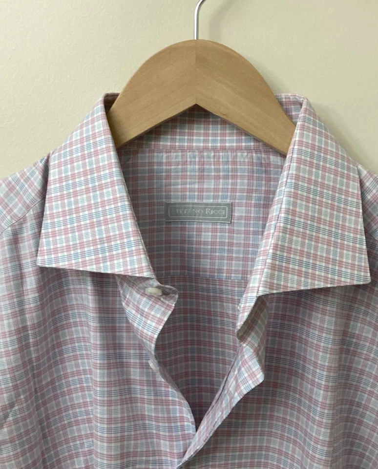 euc STEFANO RICCI Dress Shirt Pink/White/Blue 17/43 - Image 1 of 4