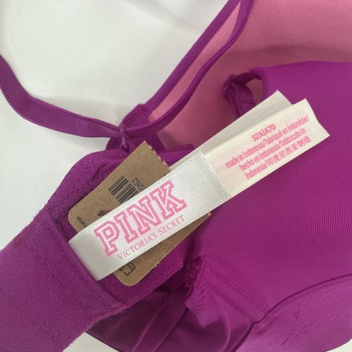 Victoria's Secret Pink Wear Everywhere Lightly Lined Wireless T-Shirt Purple 32A - Picture 3 of 10