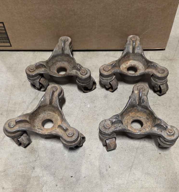 4 Antique Caster Cast Iron 3 Wheel Swivel Casters Stove Movers Dolly RePurpose 