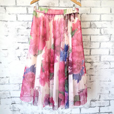Chicwish Floral Skirt Pink XL Dancing in Flowers Double Layer Mesh Tulle Lined