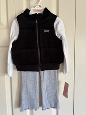 NWT JUICY COUTURE Velour Bling 3 Pc Tracksuit Set in Black/White Sz 3T, MSRP 80