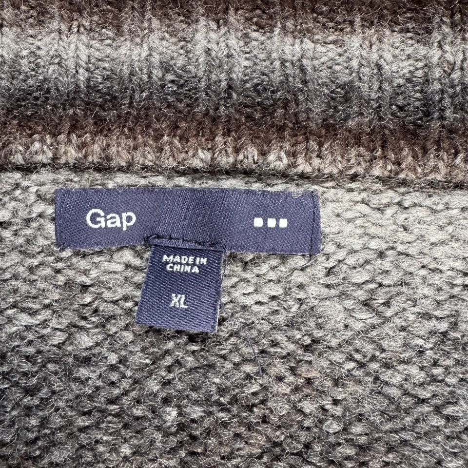 THE GAP 条纹开衫毛衣女式 XL 棕色灰色宽松舒适纽扣前襟 — 第 2/4 张图片